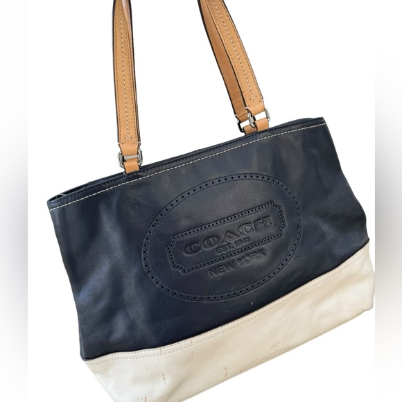 Coach Handbags - Coach navy blue embossed leather shoulder bag purse